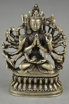 

China collectible decor tibet silver more arm hand buddha statue