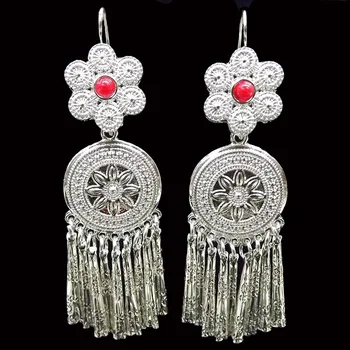 

EARINGS FASHION JEWELRY 2020 NEW CREATIVE EXAGGERATED EARRINGS MIAO SILVER ETHNIC STYLE TASSEL FLOWER EARRINGS FOR WOMEN