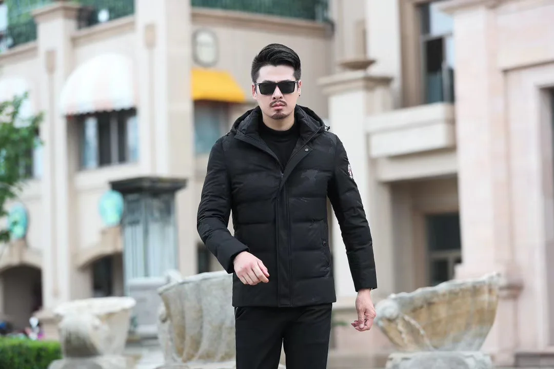 Стиль, пуховик средней длины, мужской, простой, модный, с капюшоном, теплый, большой размер, толстый, Dad gong zhuang kuan, пальто