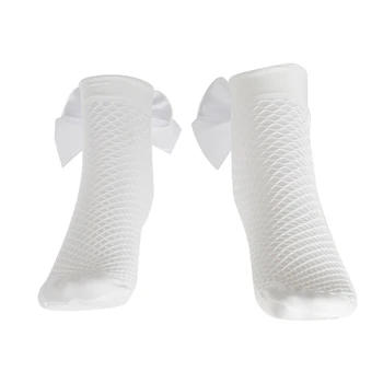 

Summer Women Fashion Bow Knot Fishnet Socks Short Hollow Out Mesh Sock-White