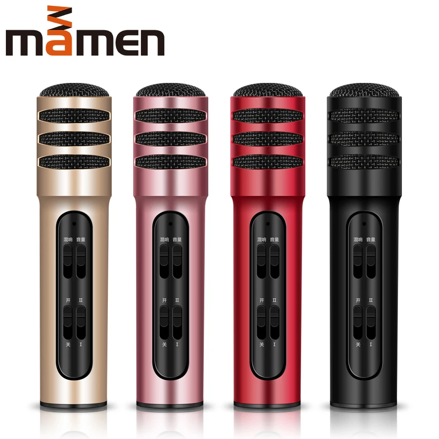 MAMEN 4 цвета конденсаторная машина караоке микрофон Встроенная звуковая карта смартфон плеер микрофон динамик Запись музыки Android/ios