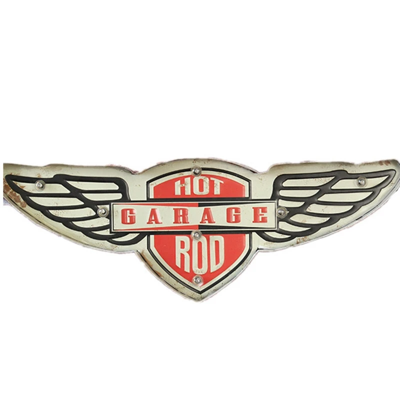 

BMBY-Garage Hot Rod LED Neon Signboard Sign Home Bar Pub Wall Decoration Retro Sign Vintage Decorative Painting Hanging Iron Pla
