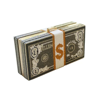 

Money Clutch Rhinestone Purse Stack of Cash Evening Handbags