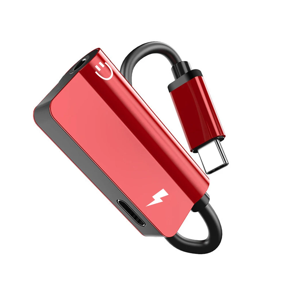 Usb type C до 3,5 мм адаптер для наушников зарядное устройство USB-C аудио кабель Aux 3,5 разъем адаптер для наушников для Xiaomi Mi6 Mi8 MIX2 IY308 - Цвет: Красный