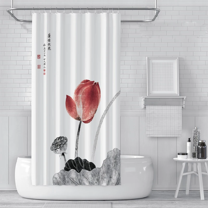 Штора для душа Ink lotus Pringting водонепроницаемая полиэфирная ванны занавеска из