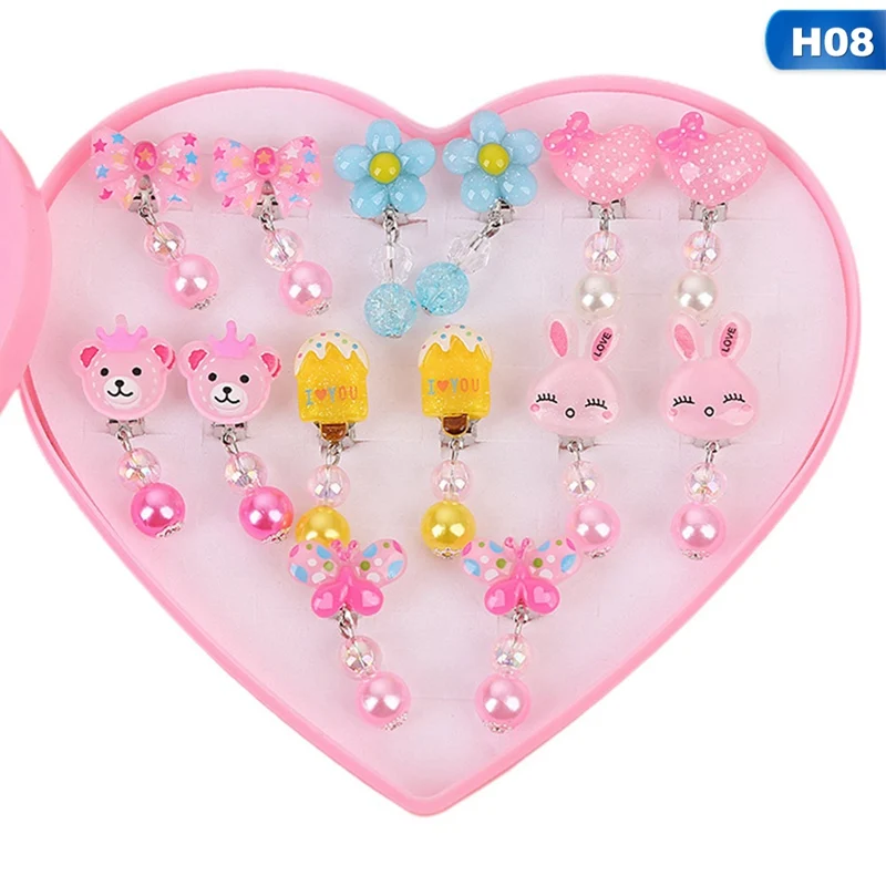 Korean Style Kids Ear Clip 7Pairs Lovely Cartoon Animal Baby Ear Clip No Piercing Earring Ring For Baby Girls Children Gift ear clip earrings clip earrings ear clip ear accessories