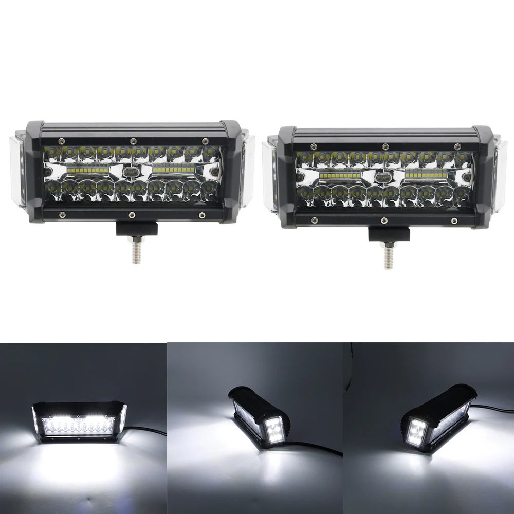 2 pcs 3 side light 7-дюймовый автомобильный светодиодный Подсветка бары для бездорожья лодка автомобиль тягач 4x4 ATV внедорожник автомобиль Водонепроницаемый светодиодный фар дальнего света Бары - Цвет: 2 pcs 3 side light