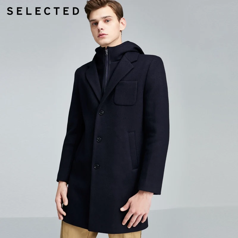 SELECTED Men's Woolen Hooded Outwear Winter Mid-length Wool Coat S|419427530 SELECTED Men's Woolen Hooded Outwear Winter Mid-length Wool Coat S|419427530