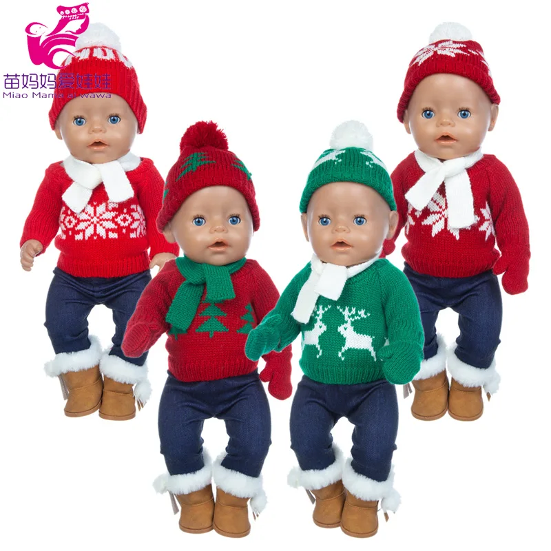 

43cm baby doll clothes Christmas snow reindeer sweater 18 inch doll sweater hat scarf gloves winter warm set