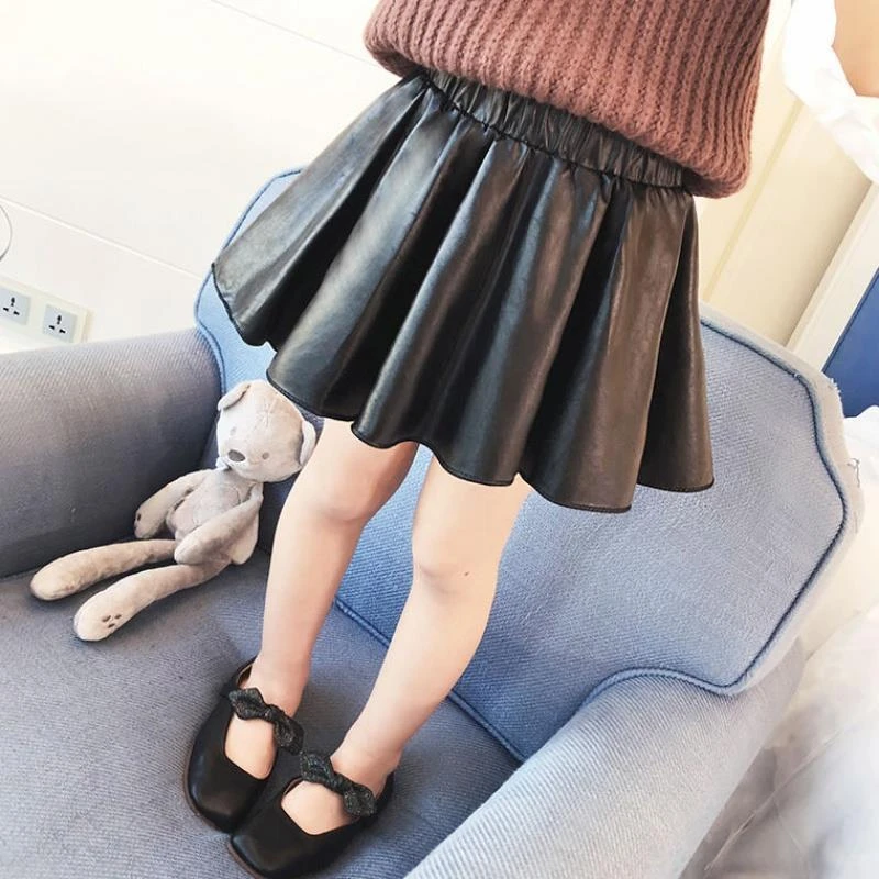 Spring Summer Girls Skirts PU Leather Mini Length Dance Pettiskirt Children's Clothing Kids