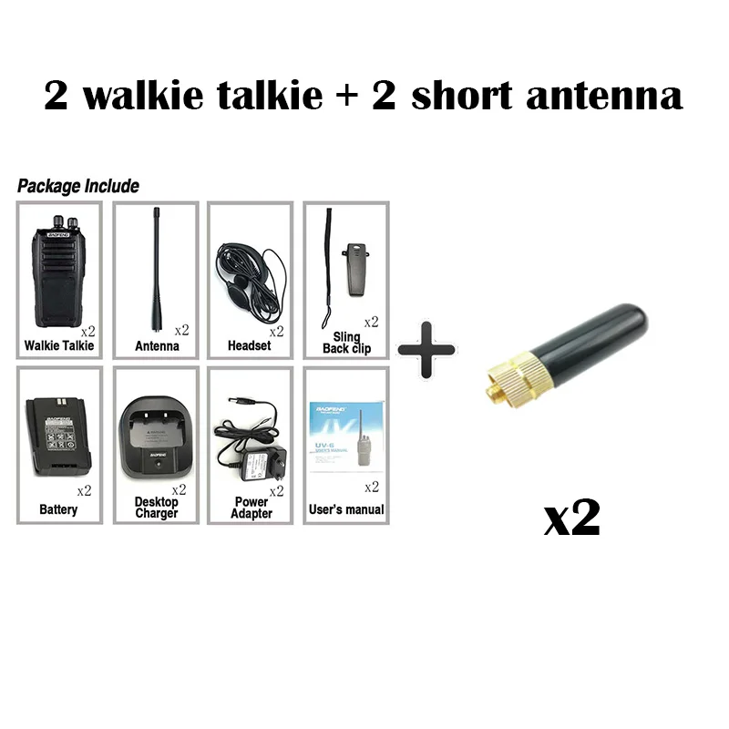 Add 2 short antenna 2 шт. Baofeng UV-6 иди и болтай Walkie Talkie 8 Вт Ham Радио Comunicador UHF VHF двухстороннее радио станция дальнего действия охотничий Talkie “иди и болтай Walkie 50 км - Цвет: Add 2 short antenna
