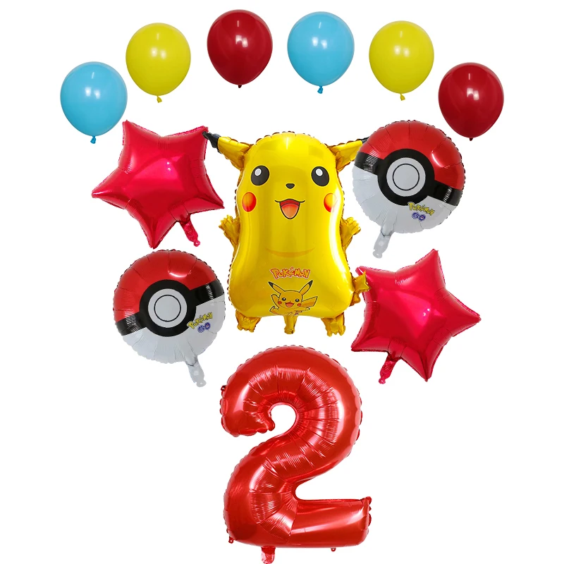 12pcs Cartoon Pokemon Pikachu Foil Balloons baby shower Birthday Party Decoration 30 inch Number Balloon Kids Toys Gift Globos - Цвет: Оливковый