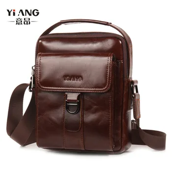 

YI'ANG Brand Genuine Leather Top-handle Totes Handbag Men Messenger Bags Men's Cowhide Crossbody Shoulder Bag Ipad Mini Pack