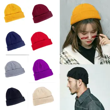 

Retro Knitted Fisherman Beanie Hat Vintage Solid Type Warm Hats for Men Women XRQ88
