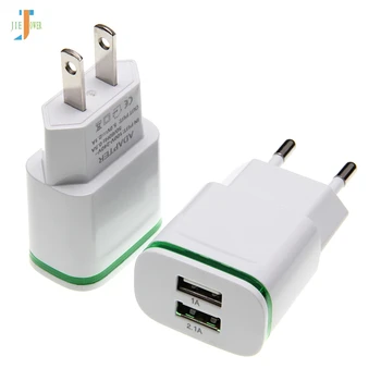 

300pcs/lot 5V 2A EU US Plug LED Light 2 USB Adapter Mobile Phone Wall Charger for IPhone 7 8 IPad Samsung Xiaomi Huawei LG Sony
