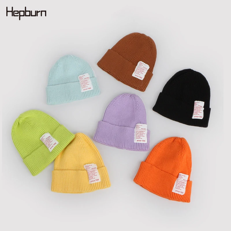 

Hepburn Brand Candy colors knitted Bonnet Skullies Beanie Soft Cotton Wool Warm Baby Cap for Boy Girl children kids Hat