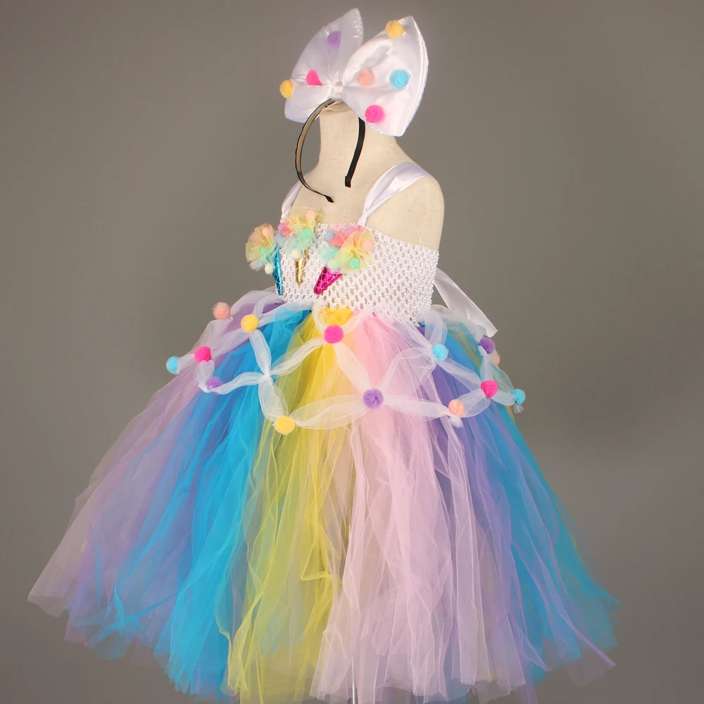Girls tutu Dress with Headband Christmas Party Candy Girls Kids Ice Cream Tutu Dress Princess Costume (14)