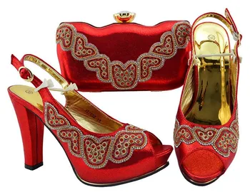 

Wonderful red women pumps with rhinestone decoration african shoes match purse set for dress JZC002,heel 11.5CM