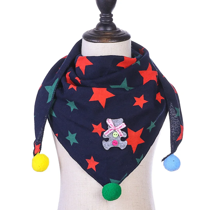 New Spring Autumn Girls Triangle Scarves Cotton and Linen Bibs Boys Girls Scarf Bibs Toddler Children Neck Wear Baby Scarf - Цвет: navy stars