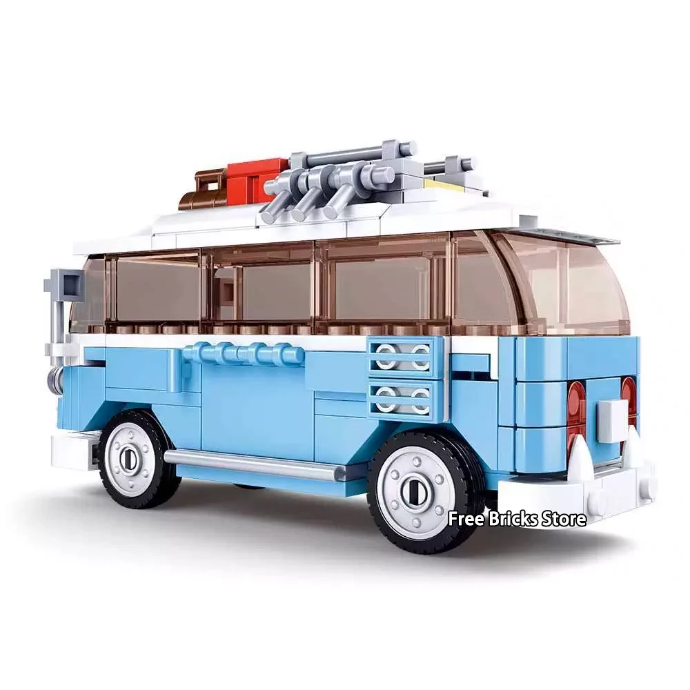 Мини фигурки Sluban B0707 Fit City Series Speed Blue T1 Van микроавтобус набор автобусов кошка
