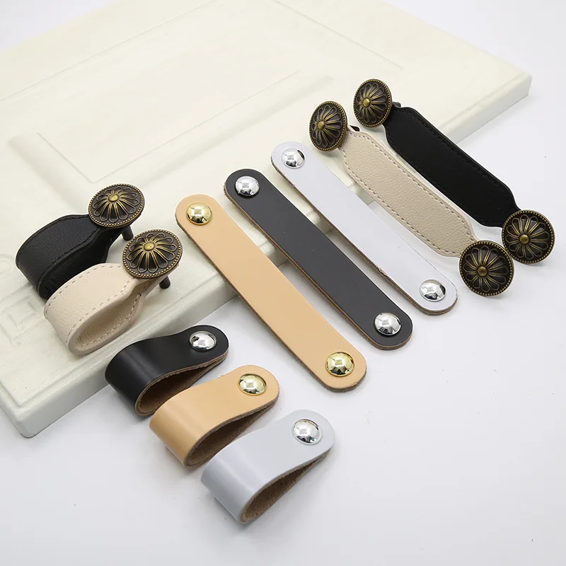 

4 Pcs/Lot Leather Handle European Modern Wardrobe Drawer Door Custom 128mm Black And White Factory Direct
