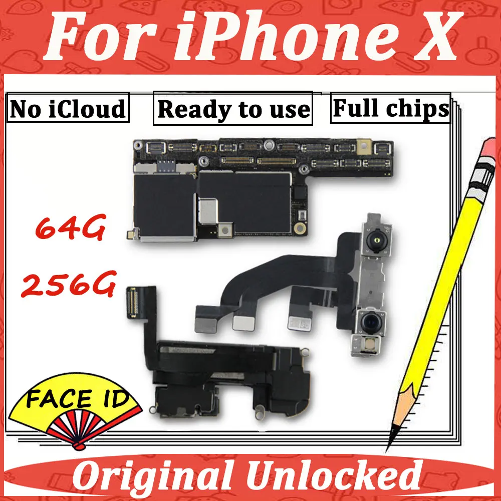 Оригинальная материнская плата для iPhone X без iCloud разблокировка с Face ID полным набором чипов и iOS материнскую плату 64 г 256 разблокирована в сборе материнская плата