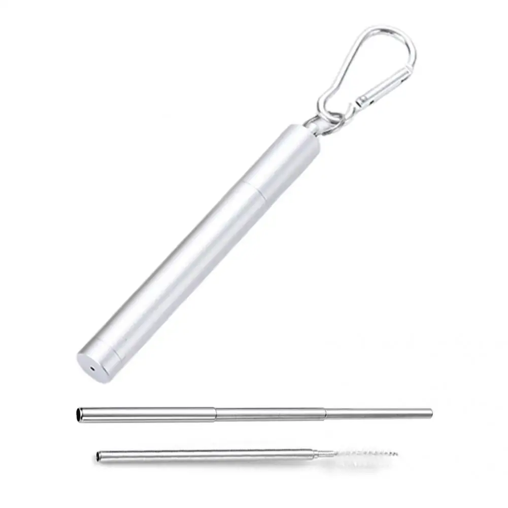 1 Set Multifunctional Collapsible Straw Three-section Heat-resistant Food-grade Telescopic Drinking Straw with Storage Case