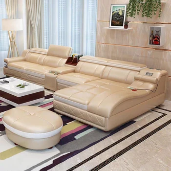 

living room Sofa set диван мебель кровать muebles de sala L shape massage real genuine leather sofa cama puff asiento sala futon