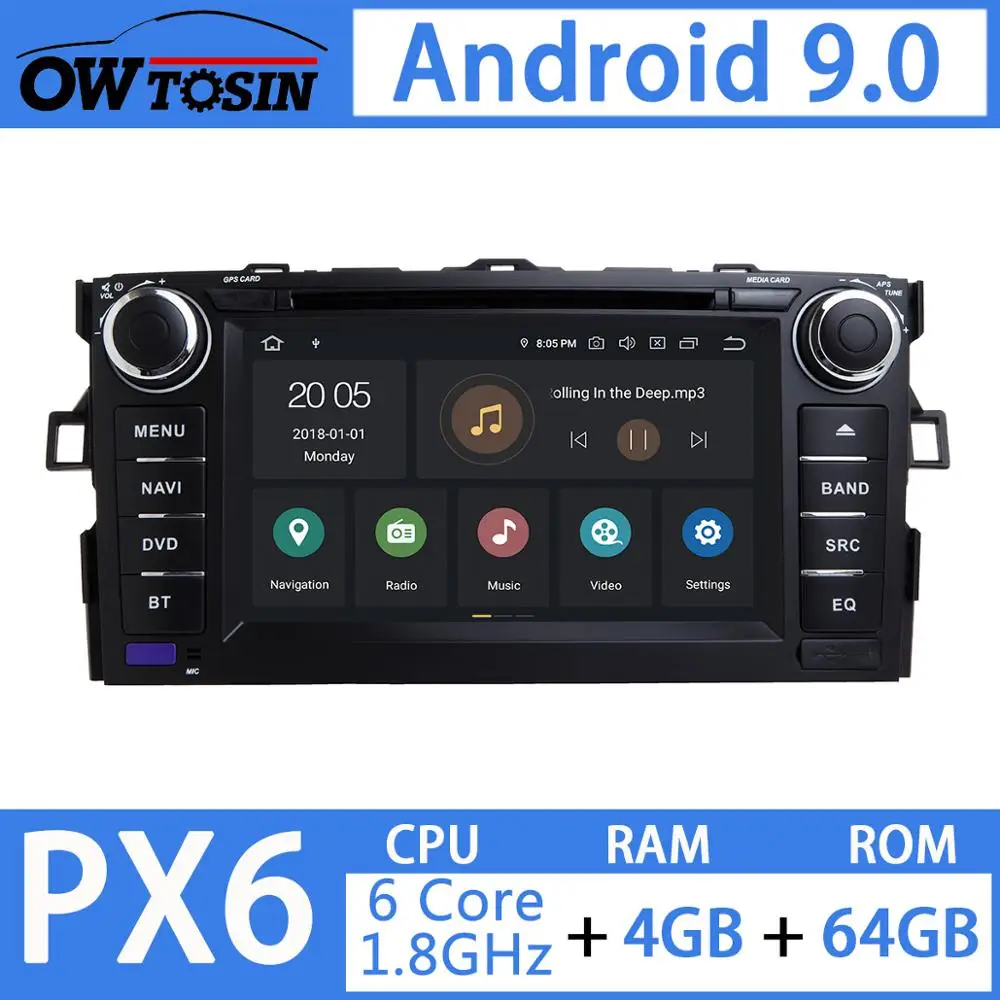 " Android 9,0 PX6 4G Оперативная память+ 64G Встроенная память Автомобильный мультимедийный DVD плеер для Toyota Auris 2006 2007 2008 2009 2010 2011 радио gps навигации