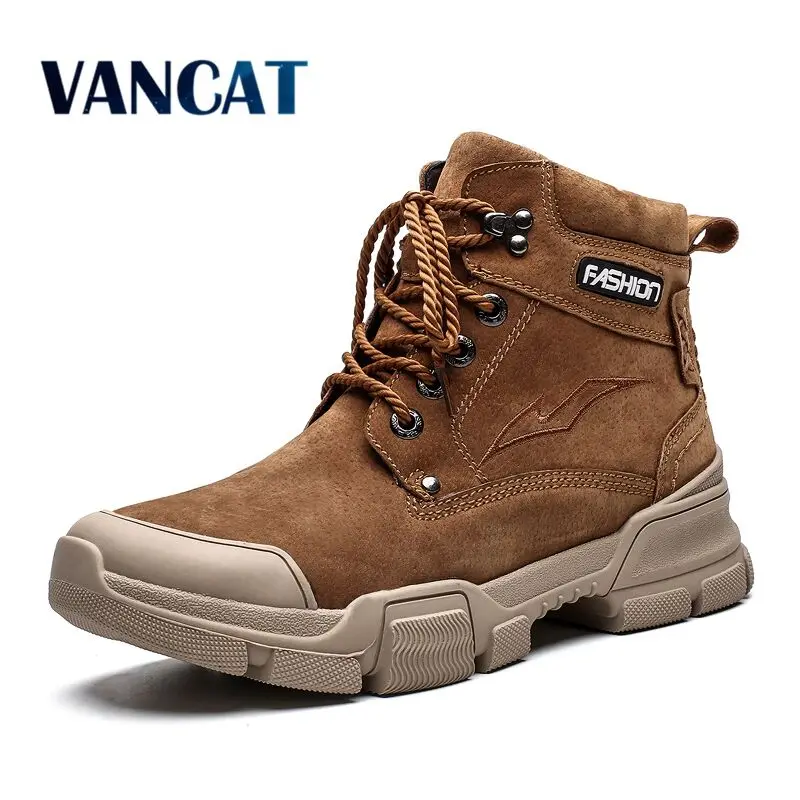

New Winter Men's Boots Plush Warm Ankle Boots Waterproof Leather Snow Boots Outdoor Military Boots Men's shoes Big Size 38-46