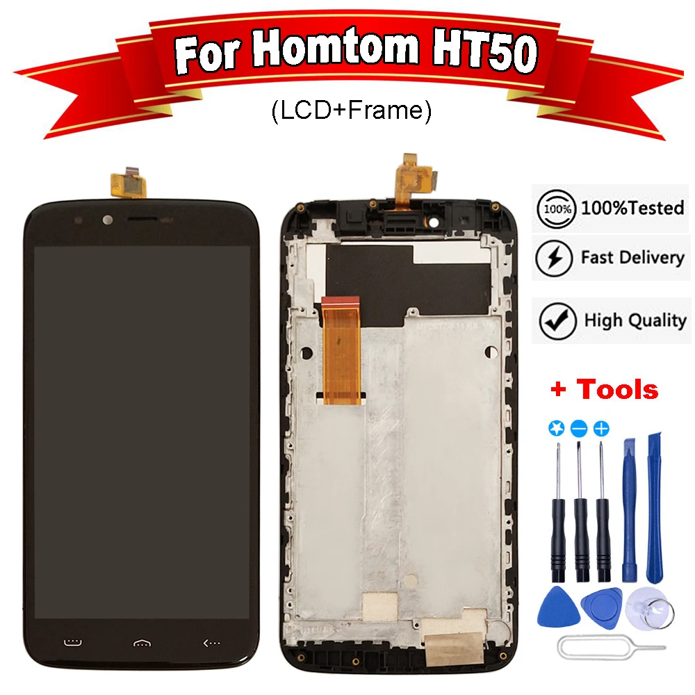 Для HOMTOM HT50 ЖК-дисплей Дисплей + сенсорный экран Экран рамка в сборе 100%