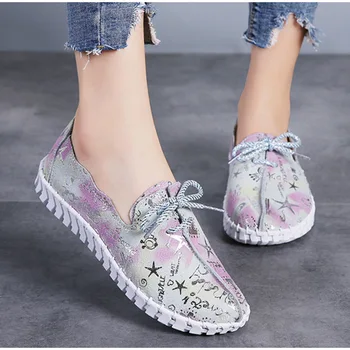 

Spring Women Flat Shoes Casual Print Slip On Comfort Woman Vulcanized Shoes Soft Breathable Ladies Working Shoes Female Footwear
