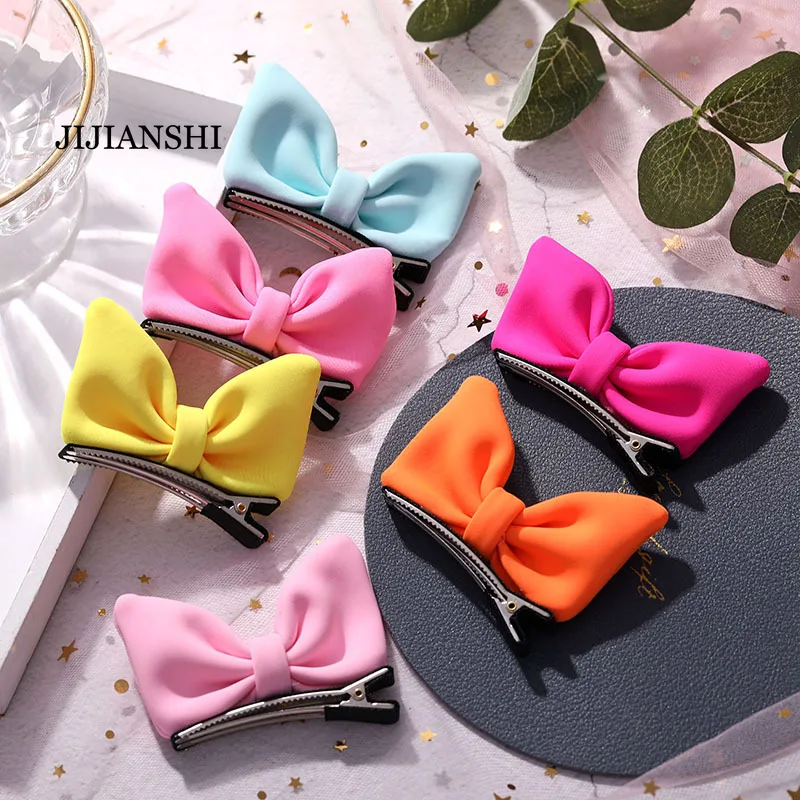 

6pcs/set Sweet Macaron Color Rabbit Ears Hair Bows Super Soft Candy Bunny Hair Clips Cute Korean Girls Hairgrips Top Hair Pins