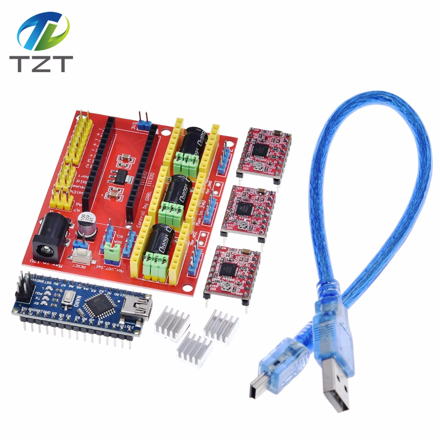 TZT 3DV4 CNC Щит V4+ Nano 3,0+ 3 шт. A4988 Reprap Шаговые драйверы Набор для Arduino