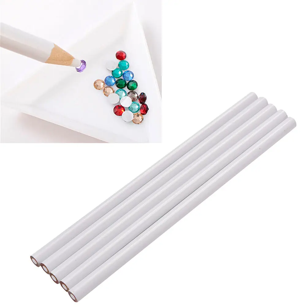 5pcs Gem Crystal Rhinestones Picker Pencil Nail Art Craft Tool Wax White Pen New 8.8CM