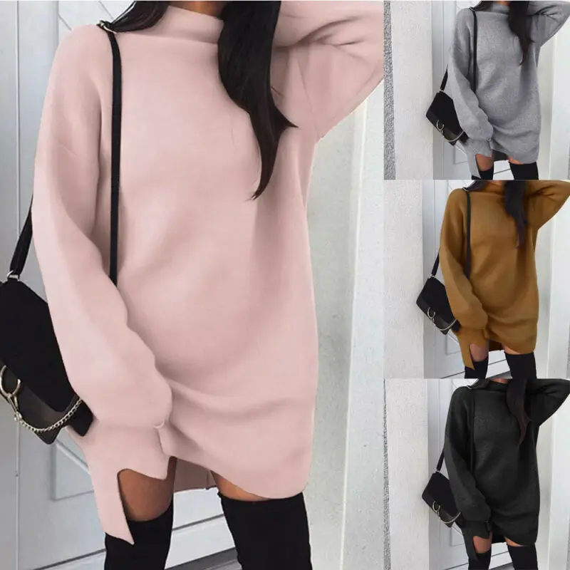 

Women's Sweater Knitted Turtleneck Solid Color Long Sleeve Loose Pullover Top Autumn Winter Warm Clothes 2020 Hot Sale