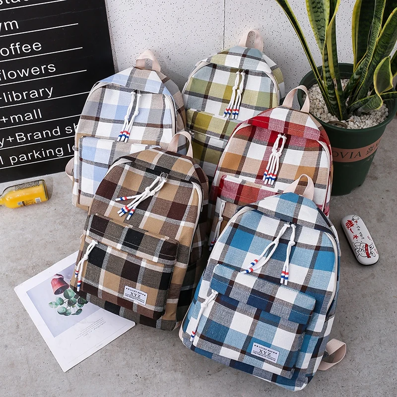 Женский клетчатый рюкзак большой емкости для девочек-подростков школьная сумка корейский стиль сумка на плечо милый рюкзак для ноутбука кошелек холщовые рюкзаки