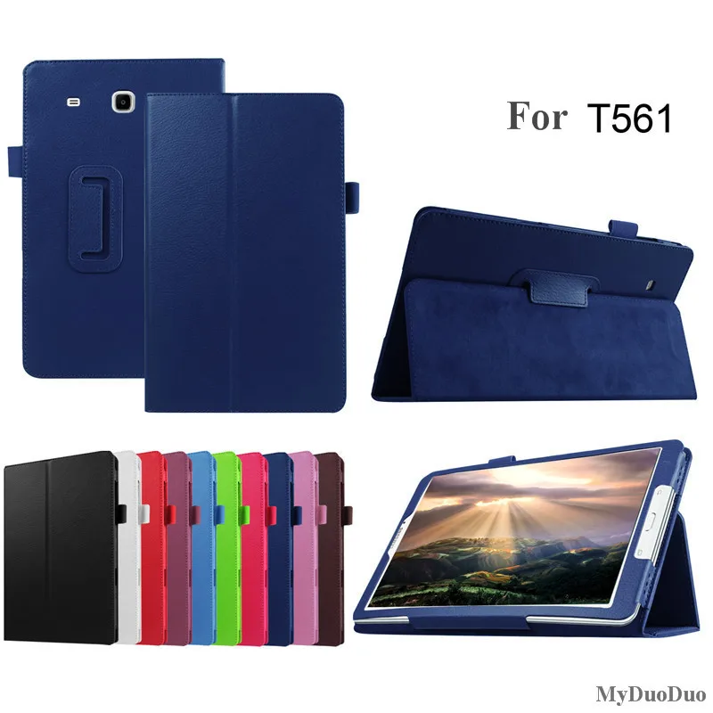 Tablet Case For Samsung Galaxy Tab E 9.6" T560 SM-T561 Cover Flip Stand Litchi Pattern PU Leather Case Protective Shell+Film+Pen