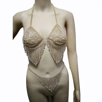 

BeUrSelf Sexy Body Jewelry Bra Skirt Dress Body Chain Summer Beach Bikini Dance Dress Tassel Harness Rhinestone Women Jewelry