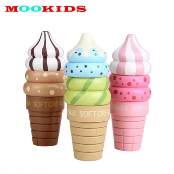 

mookids kitchen toys wooden food toy factory direct sale for children early education toy ice-cream cone
