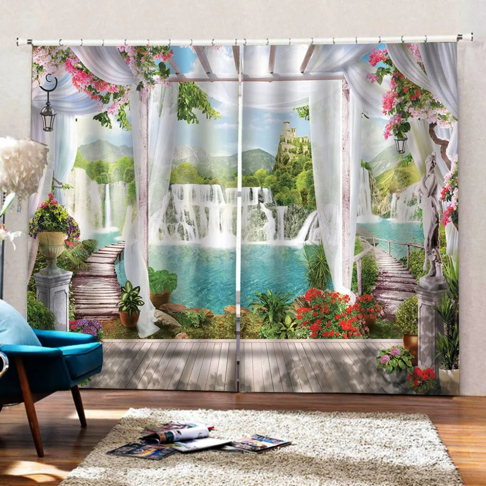 3D Dinosaurs Mountains Forest Printing Window Curtains Blockout Drapes Fabric 