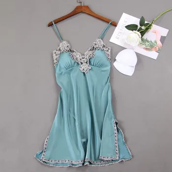 

2020 Summer Satin Nightsuits Women Nightwear Nightdress Sexy Lingerie Silk Ladies Nightgowns Pijamas Nightdress Sleepshirts