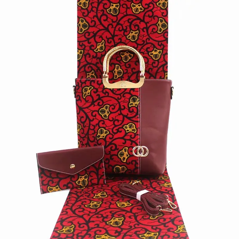 

2019 African bags for women handbag high quality wax bag set match Ankara african wax print fabric for women dresses 6 yard/lot