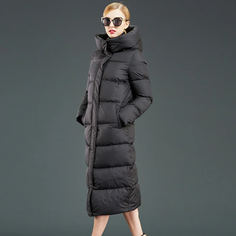 90% белый утиный пуховик женская зимняя куртка длинное плотное пальто для женщин с капюшоном пуховая парка Теплая женская одежда водонепроницаемая