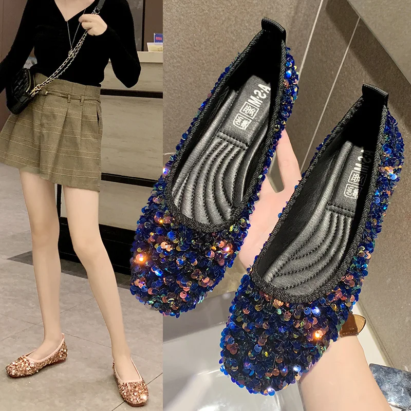 Women's shoes new spring and autumn shoes shallow mouth set of flat shoes women's bean shoes women's sequins single shoe woman Women's shoes new spring and autumn shoes shallow mouth set of flat shoes women's bean shoes women's sequins single shoe woman