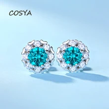 

COSYA 100% 925 Sterling Silver Real 0.5 Carat Aquamarine Moissanite Stud Earrings For Women Sparkling Wedding Fine Jewelry Gift