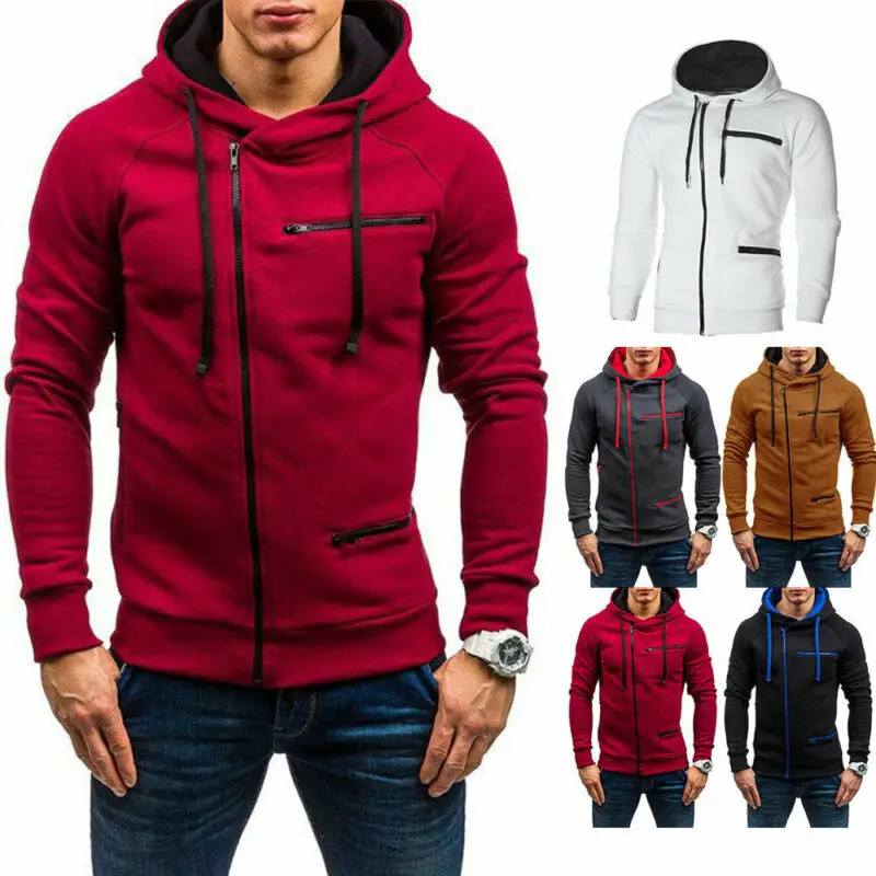 UK Men Autumn Winter Hoodie Sweatshirt Gym Jacket Hooded Zip Up Pullover Jumper Coat Outwear