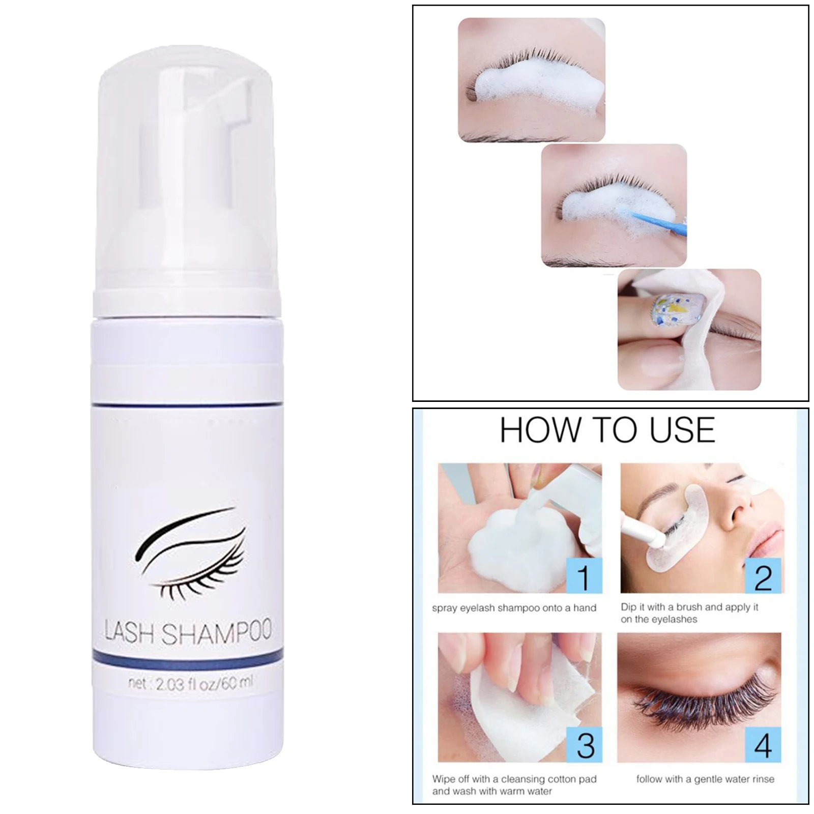60ml 2.03 fl oz Eyelash Extension Shampoo Foam Cleanser Eyelid Foaming Cleansing