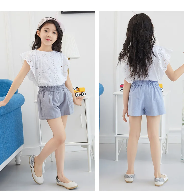 Snow Ransom Summer Children Cotton Linen Beach Shorts Hot Pants Korean-style Casual Plain Color Fashion-Style Sports Shorts Fash