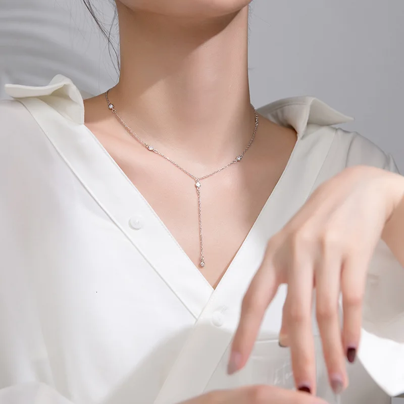 Настоящее Серебро 925 ювелирные изделия циркония AAA+ Круглый Lariat 'Y "ожерелье кулон GTLX2002